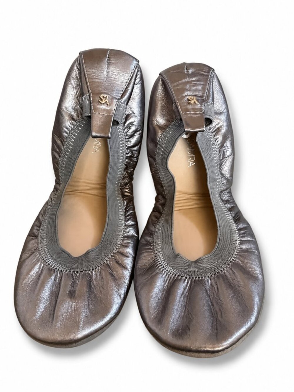 Yosi Samra Samara Pewter Metallic Foldable Ballet Flats Size 8